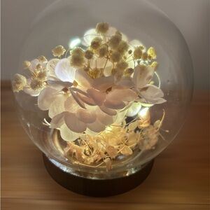 Pink Hydrangea Floral Glass Dome LED Deco